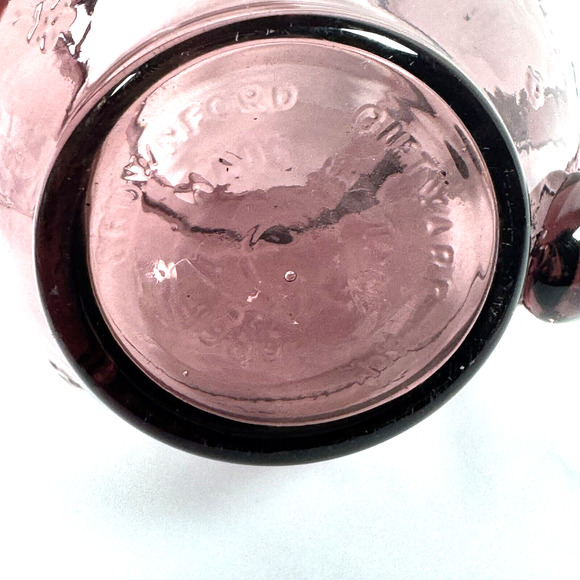 VTG Crownford Giftware 1988 Amethyst Rose Pink Art Glass Pitcher Bow Flowers - Picture 8 of 10